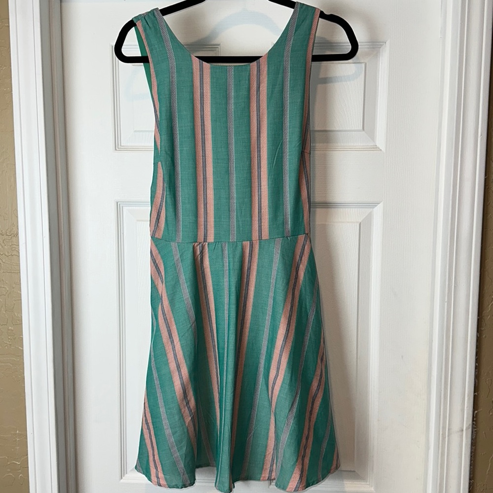 Jodi Kristopher Green/Orange Striped Jun Flare Dress Juniors